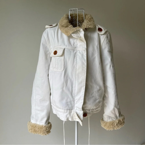Joe’s denim full zip Sherpa jacket pockets cream ivory cotton size L - Picture 1 of 11